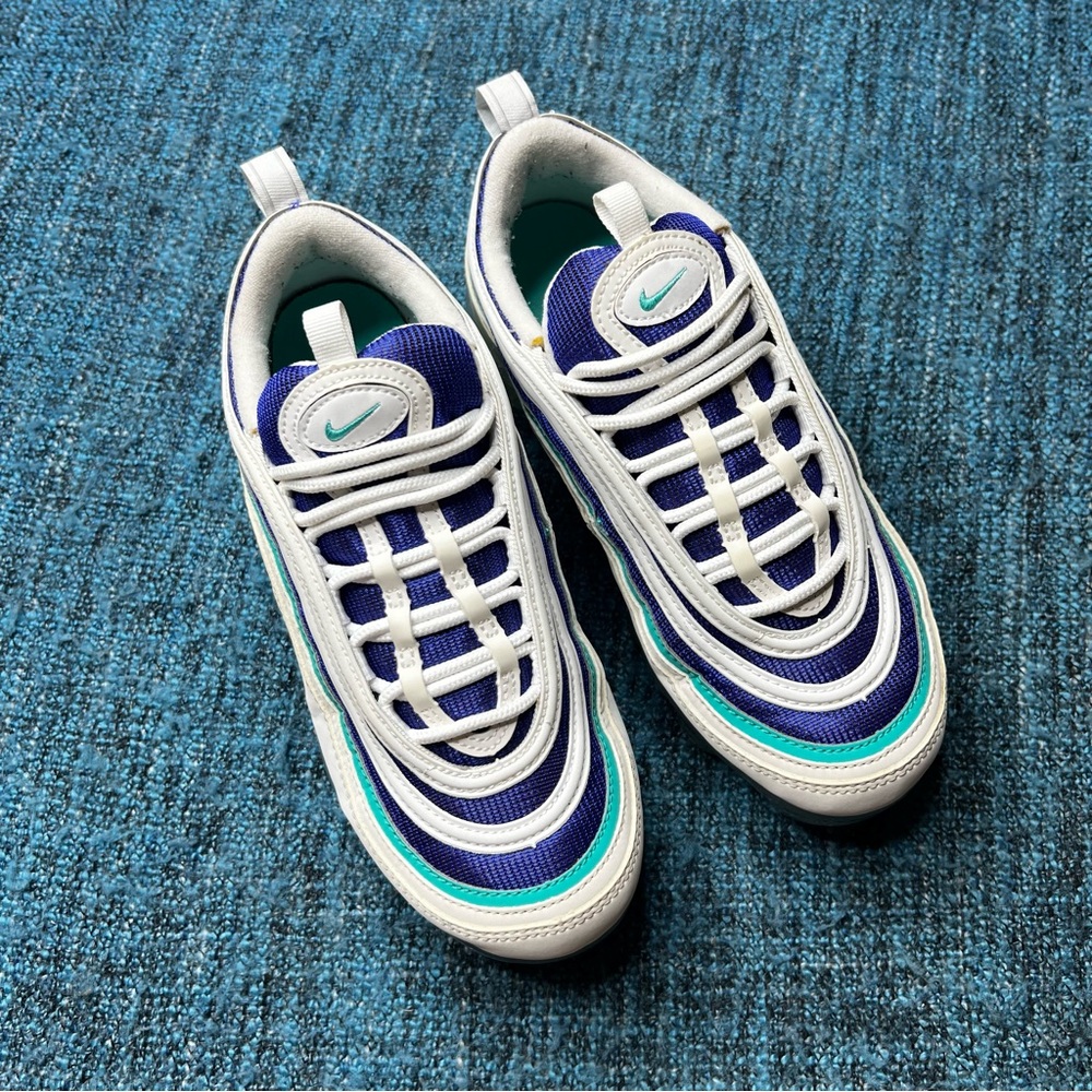 Nike Air VaporMax 97 GS Sneakers White Indigo Burst Hyper Jade Youth 5.5/Women 7 - Picture 2 of 9